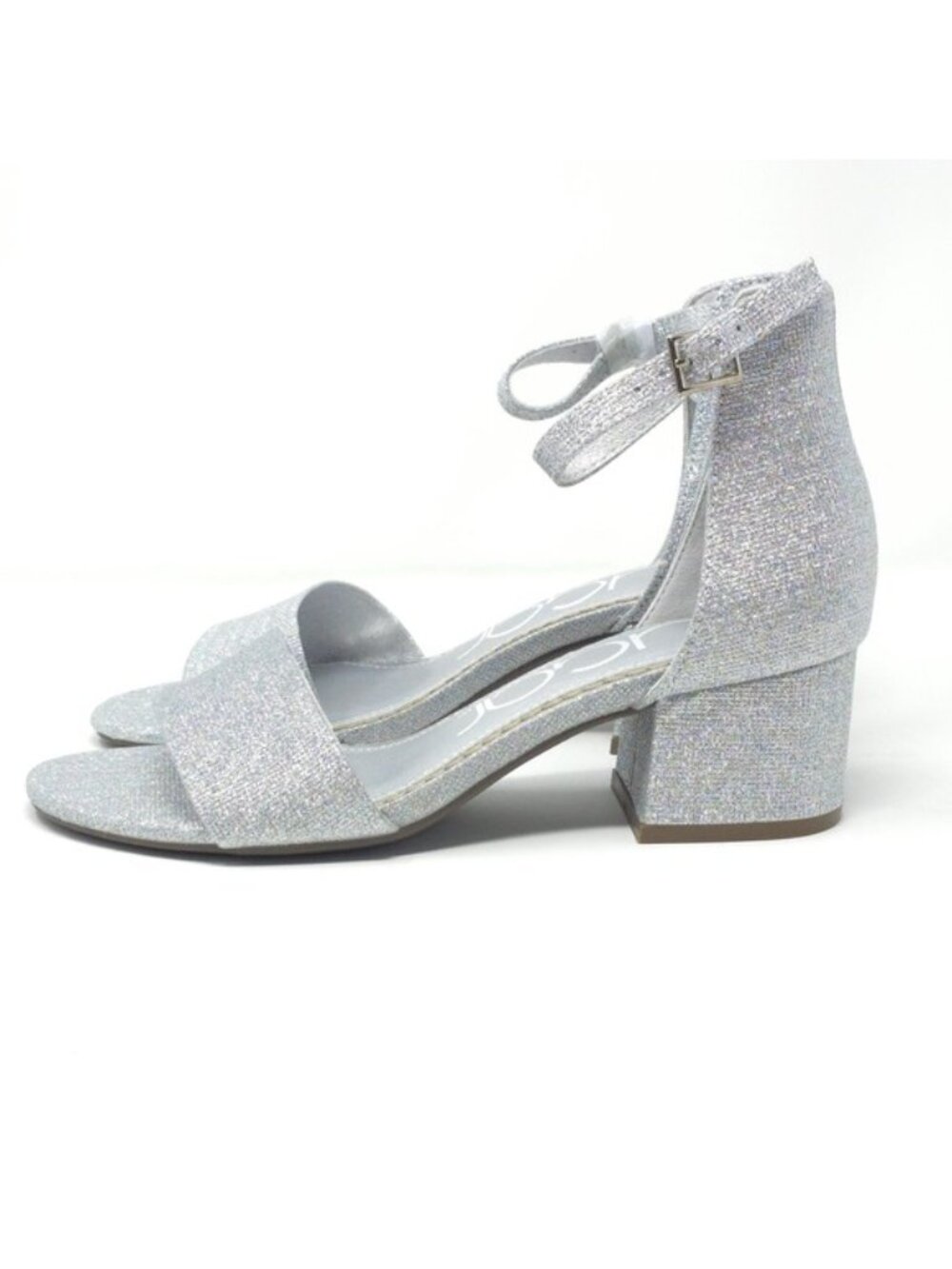 Sugar Noelle Silver Glitter Ankle Strap Block Heel Sandals Size 6M - Picture 5 of 11